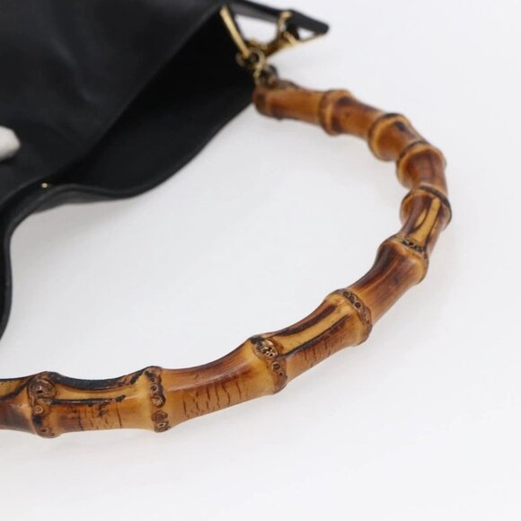 GUCCI Bamboo Shoulder Bag Leather 2way Black Gold Auth - Picture 8 of 16